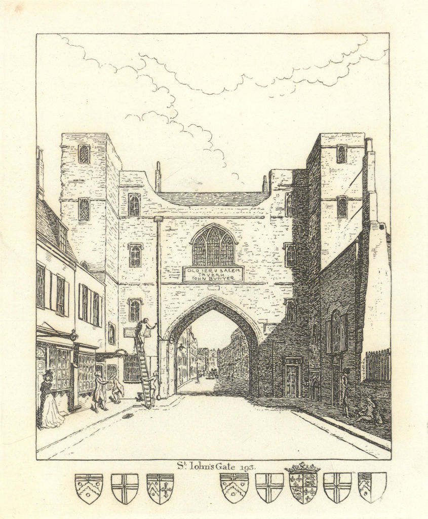 St. John's Gate, Clerkenwell, London 1793 old antique vintage print picture