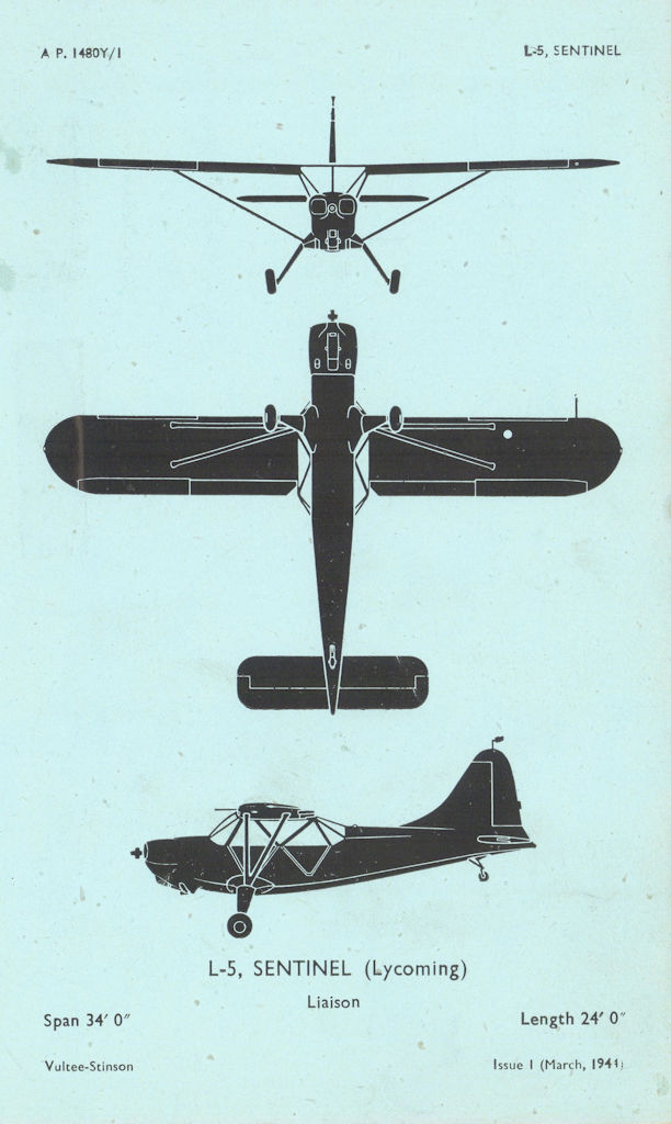 Vultee-Stinson L-5 Sentinel Liaison. Aircraft recognition profile 1944 print