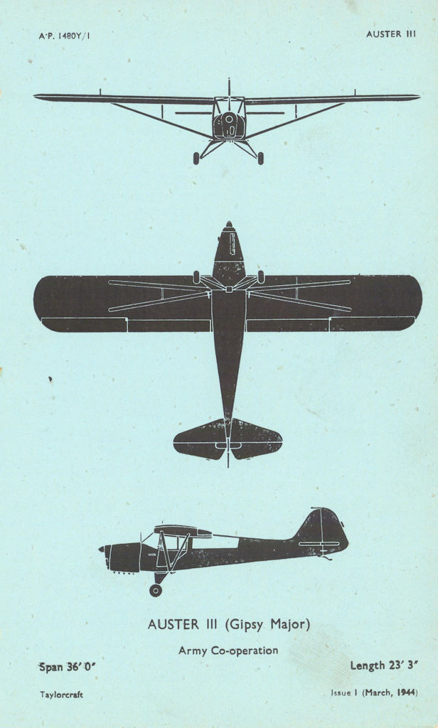 Taylorcraft Auster III Army Co-operation. Aircraft recognition profile 1944