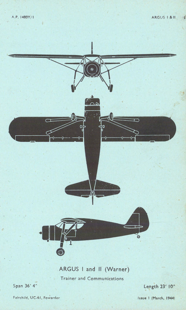 Fairchild UC-61 Fowarder Argus Trainer/Comms. Aircraft recognition profile 1944