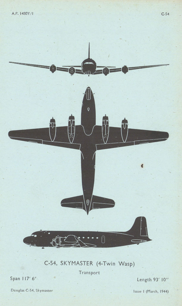 Douglas C-54 Skymaster Transport. Air Ministry aircraft recognition profile 1944