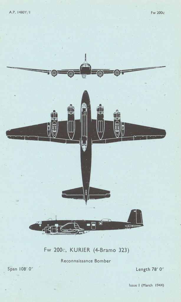 Focke-Wulf FW 200C Kurier Recon. Bomber. Aircraft recognition profile 1944