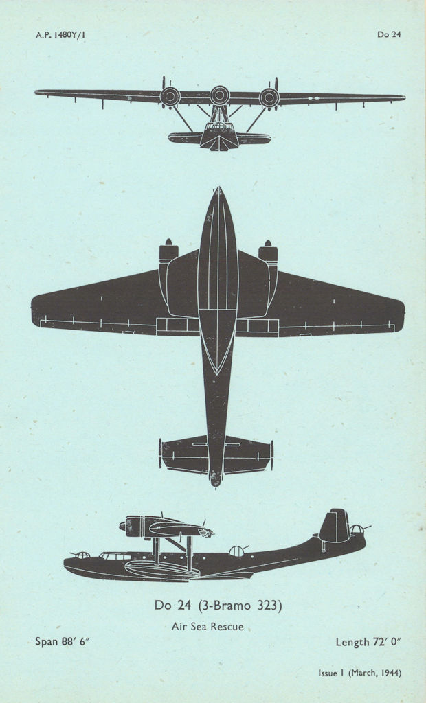 Dornier Do 24 Air Sea Rescue. Air Ministry aircraft recognition profile 1944