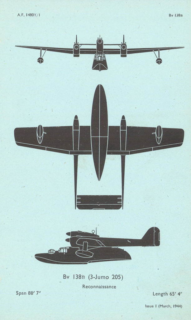 Blohm & Voss BV 138B Reconnaisance. Aircraft recognition profile 1944 print