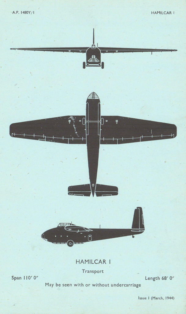 General Aircraft Hamilcar I Transport. Aircraft recognition profile 1944 print