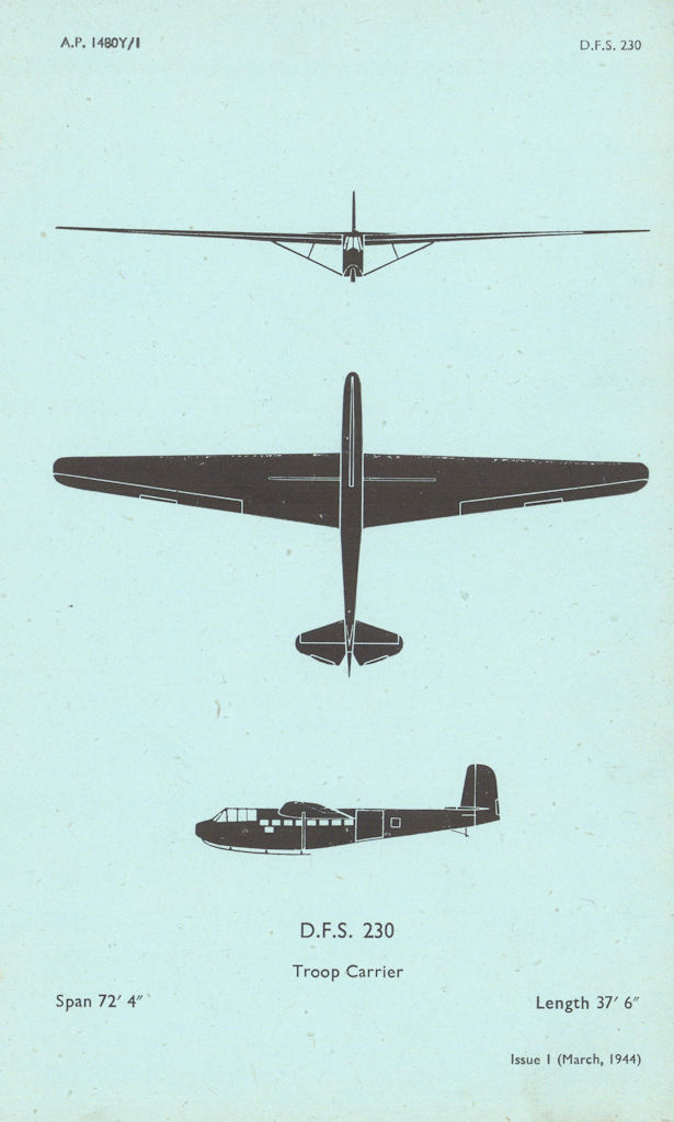 D.F.S 230 Troop carrier. Air Ministry aircraft recognition profile 1944 print