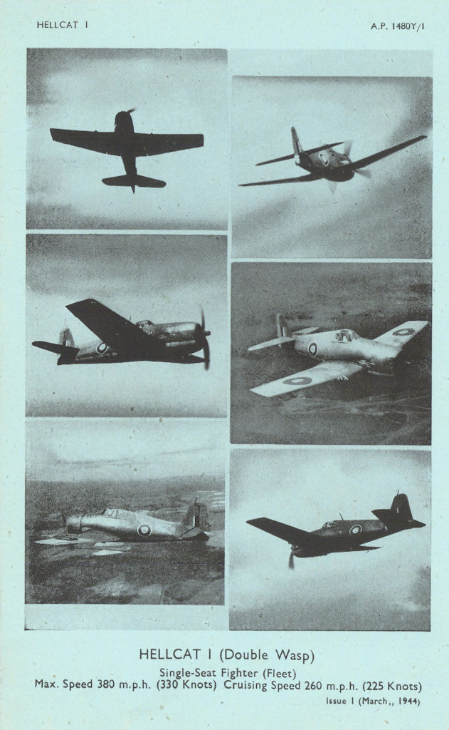 Grumman Hellcat I fighter. Air Ministry aircraft recognition photos 1944 print