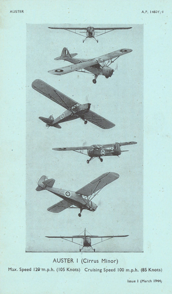 Taylorcraft Auster I Army Co-operation. Aircraft recognition photos 1944 print