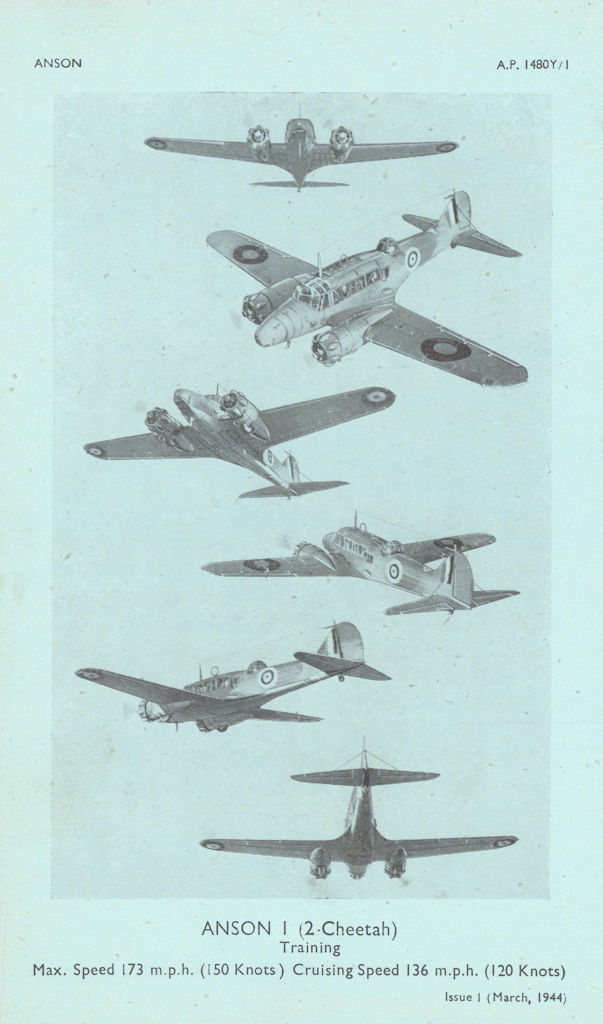 Avro Anson I Training. Air Ministry aircraft recognition photos 1944 old print