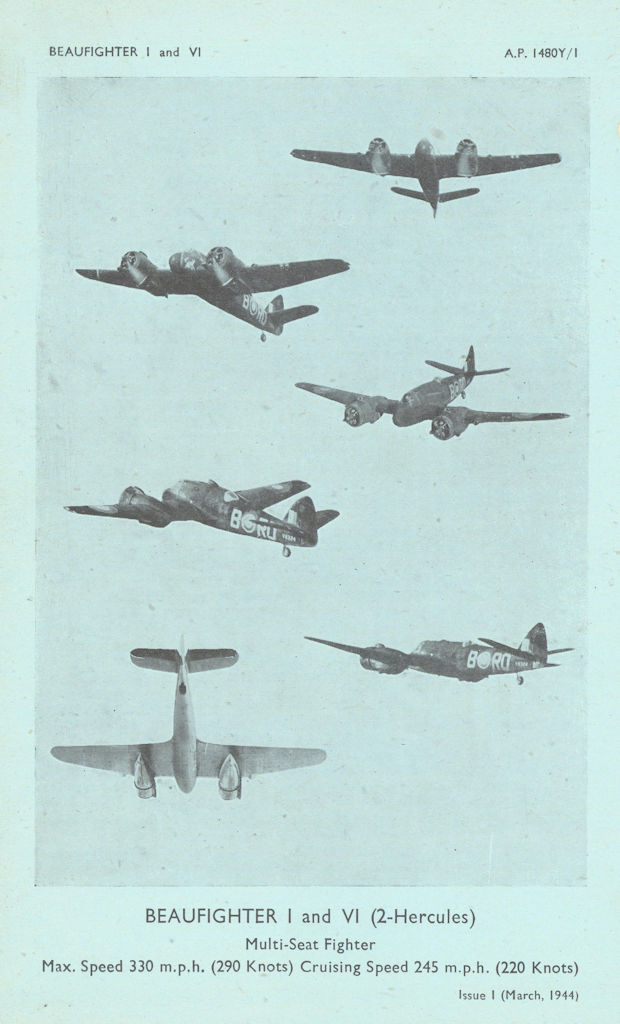 Bristol Beaufighter I & VI Multi-Seat fighter. Aircraft recognition photos 1944