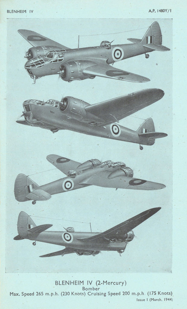 Bristol Blenheim IV Bomber. Air Ministry aircraft recognition photos 1944