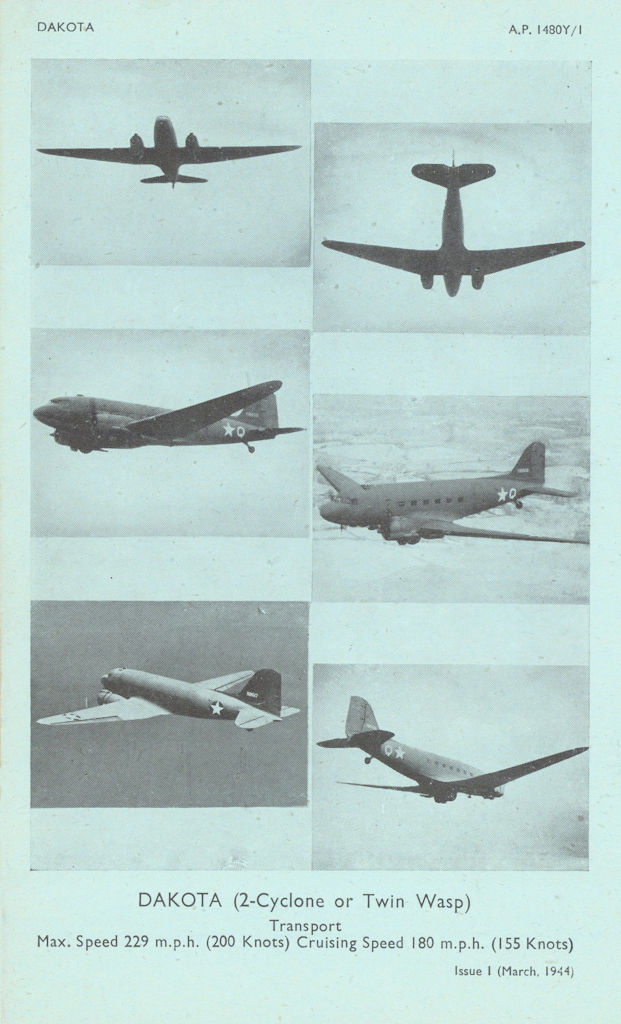 Douglas Dakota Transport. Air Ministry aircraft recognition photos 1944 print