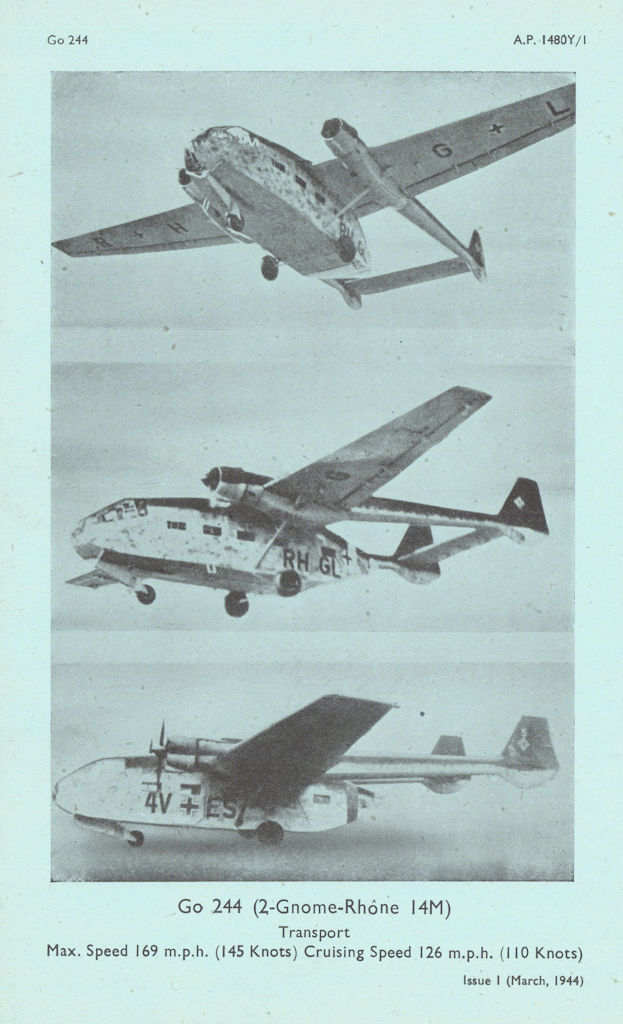 Gotha Go 244 Transport. Air Ministry aircraft recognition photos 1944 print