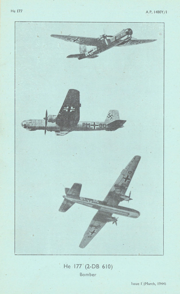 Heinkel He 177 Bomber. Air Ministry aircraft recognition photos 1944 old print