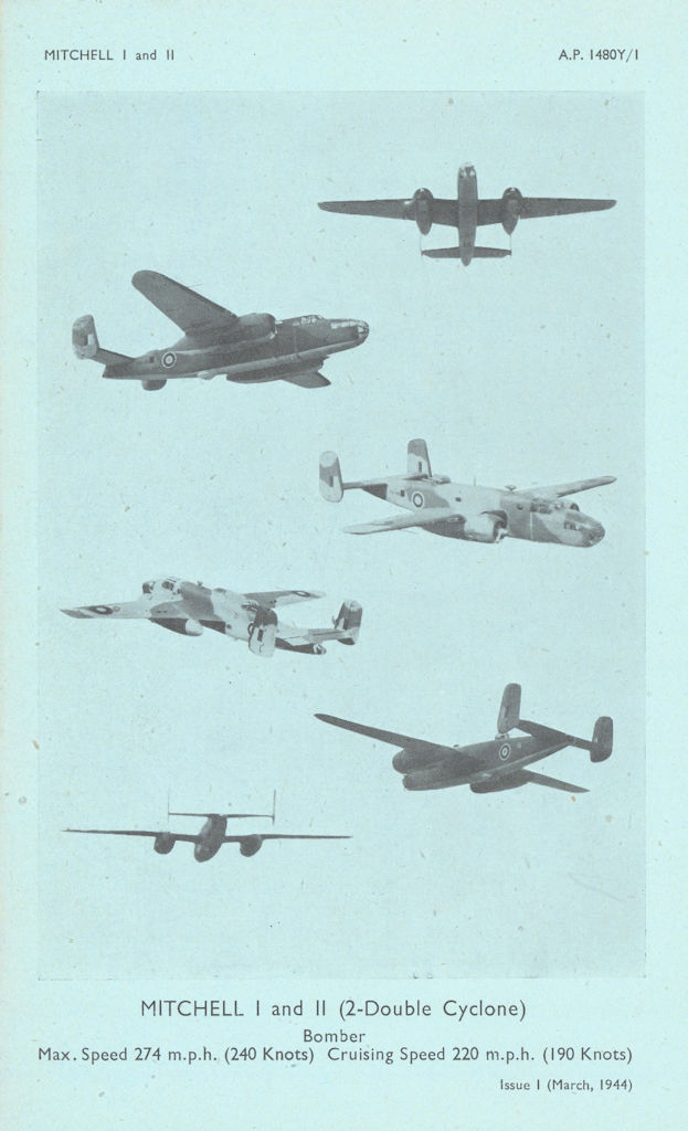 North American B-25 Mitchell I & II Bomber. Aircraft recognition photos 1944