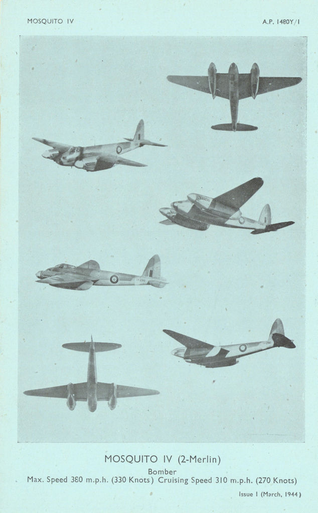 De Havilland Mosquito IV Bomber. Air Ministry aircraft recognition photos 1944