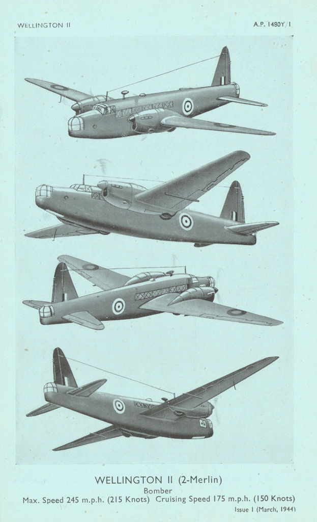 Vickers Wellington II Bomber. Air Ministry aircraft recognition photos 1944