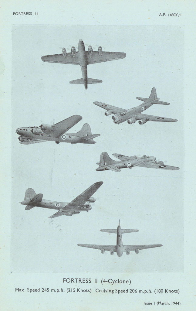 Boeing B-17F Flying Fortress II Bomber. Aircraft recognition photos 1944 print