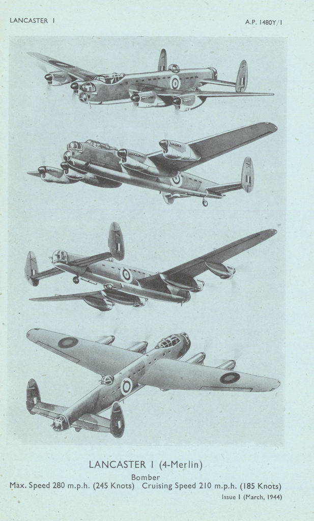 Avro Lancaster I Bomber. Air Ministry aircraft recognition photos 1944 print