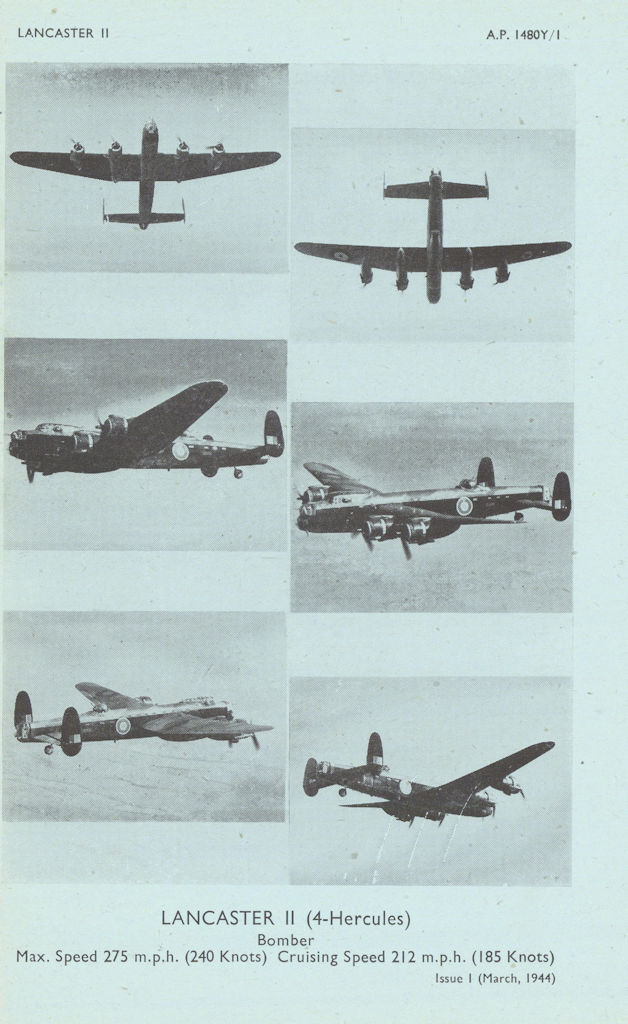 Avro Lancaster II Bomber. Air Ministry aircraft recognition photos 1944 print