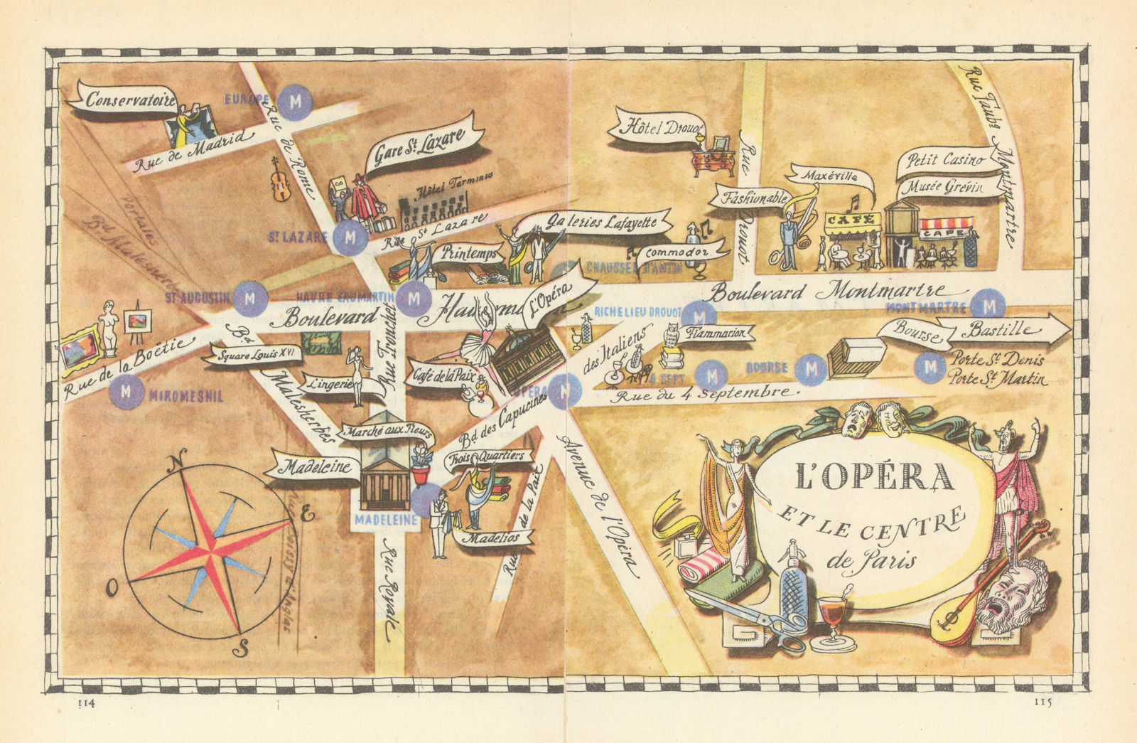 L’Opéra et le Centre de Paris neighbourhood/quartier pictorial map 1948