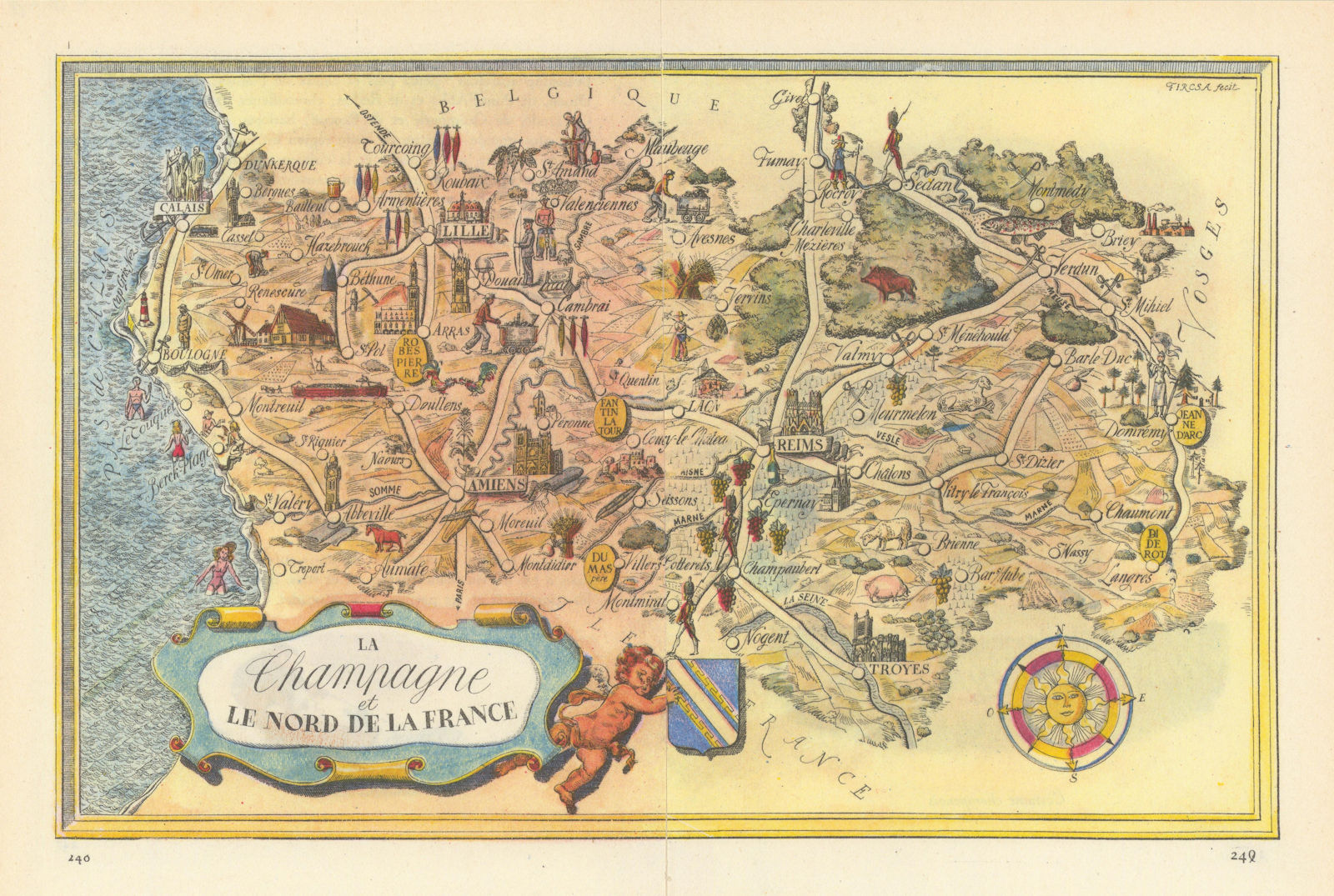 La Champagne/nord de la France pictorial wine region map by Laszlo Fircsa 1948