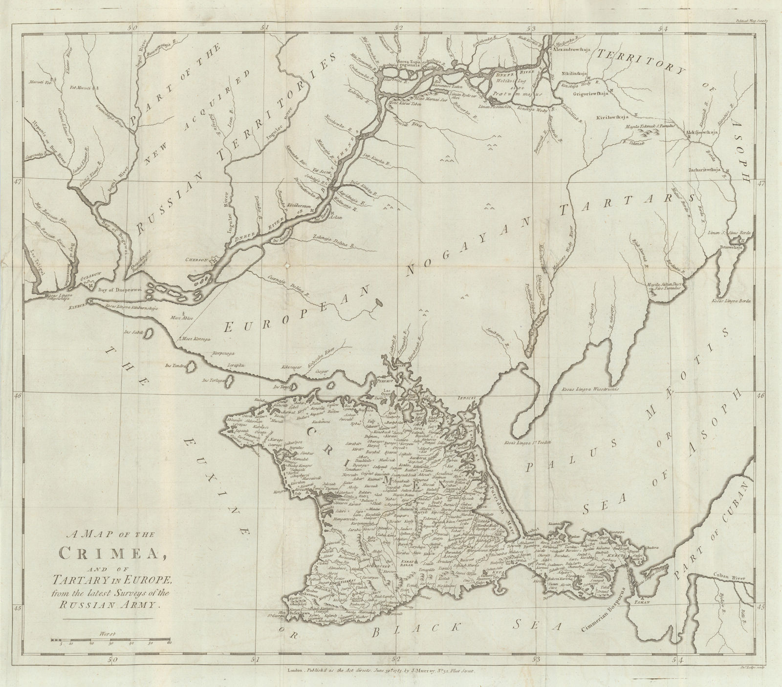 A map of Crimea & of Tartary in Europe from the… Russian Army by John Lodge 1785