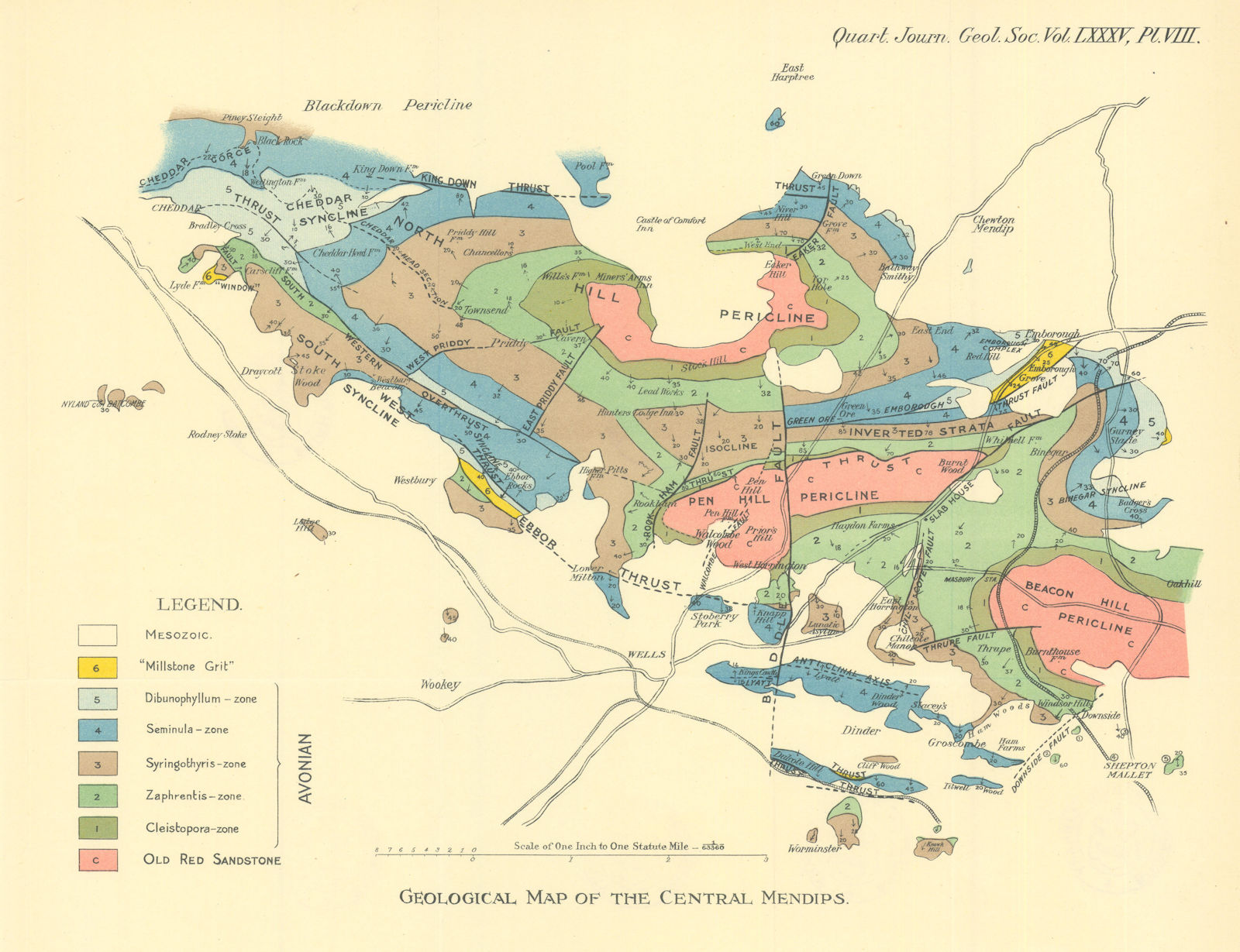 Geological map of the central Mendips. Francis Welch/Geological Society 1929