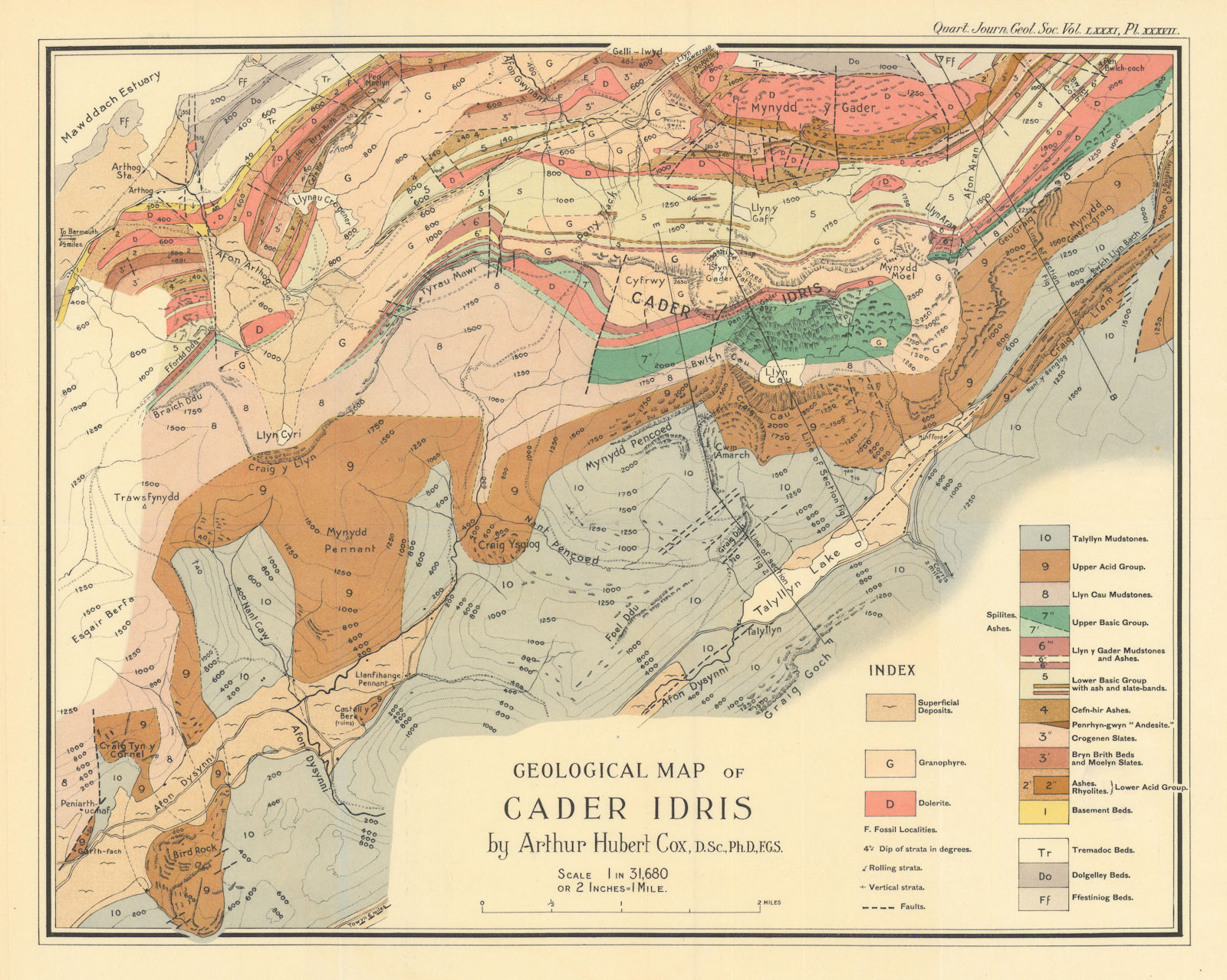 Geological Map of Cader Idris by Arthur Cox/Geological Society. Snowdonia 1925