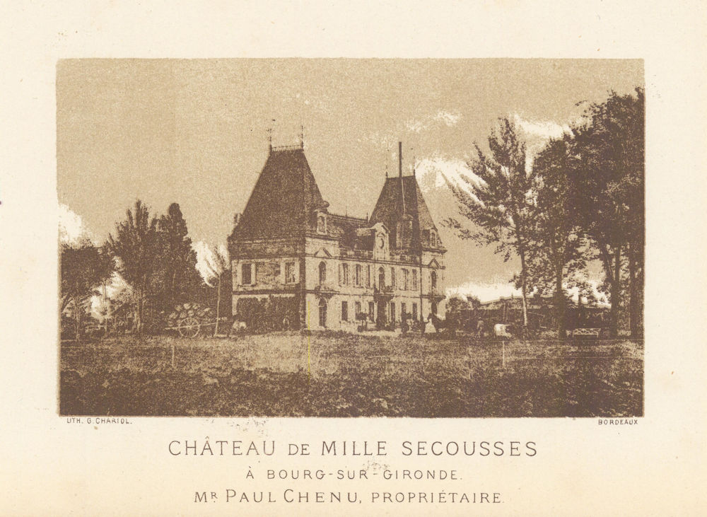 Château de Mille Secousses, à Bourg-sur-Gironde. Paul Chenu 1871 old print