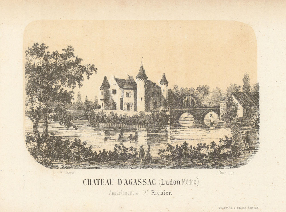 Château d’Agassac (Ludon, Médoc). Richier. Cru Bourgeois 1871 old print