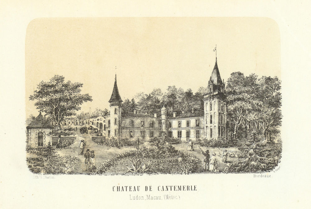 Château de Cantemerle (Ludon, Macau, Médoc) 5e Cru 1871 old antique print