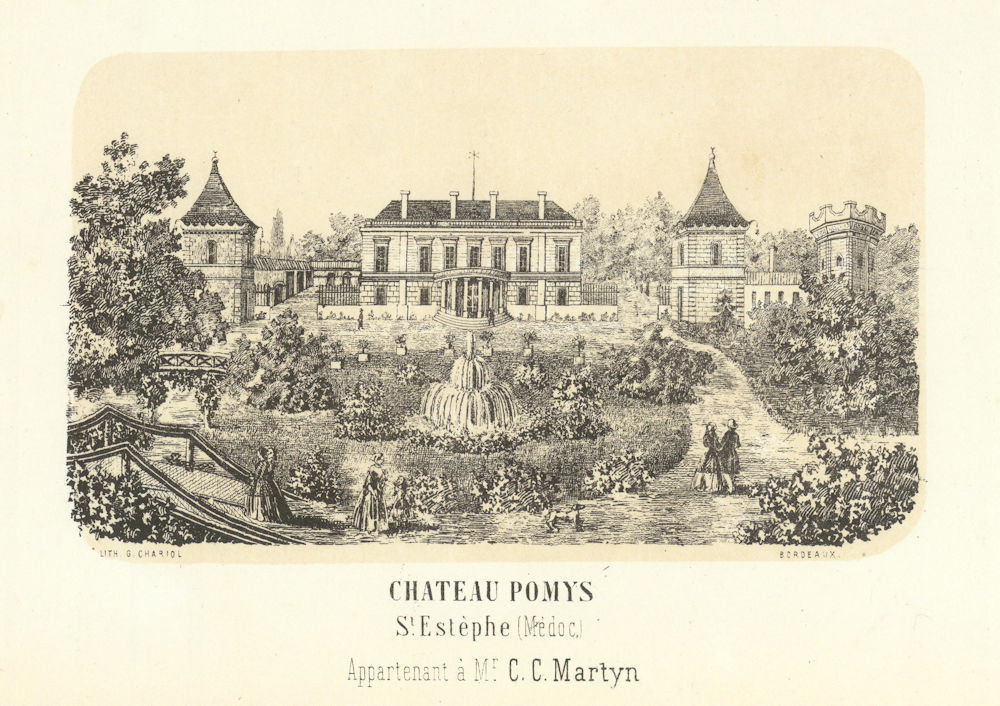 Château Pomys (St. Estèphe, Médoc). C.C. Martyn 1871 old antique print picture