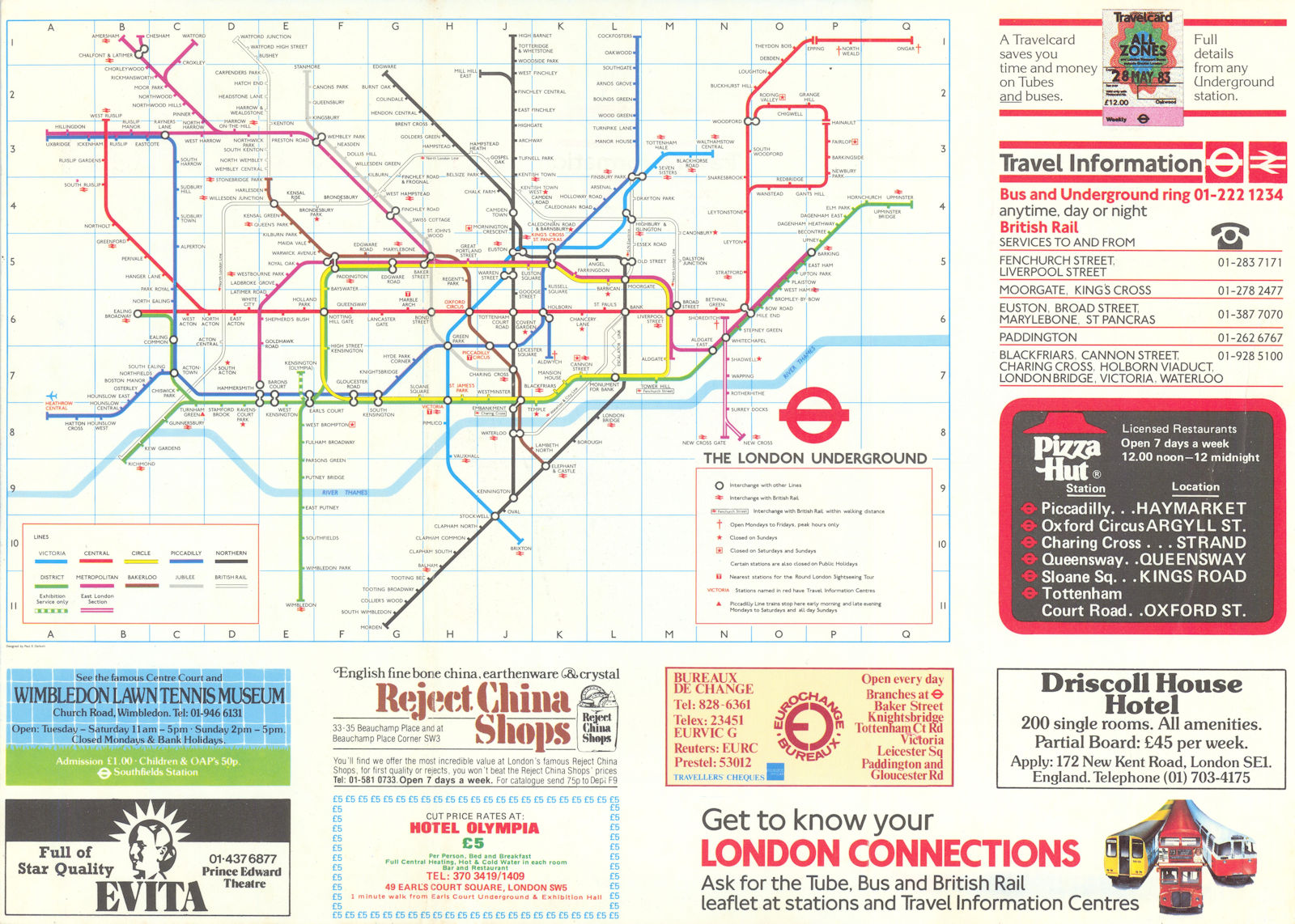 LONDON UNDERGROUND tube plan. New fare zones verso. Final GARBUTT map #3 1983