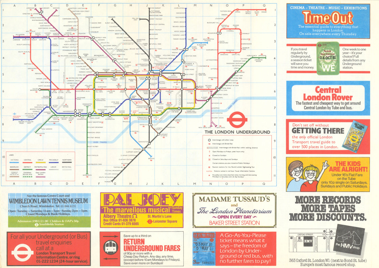 LONDON UNDERGROUND tube plan map. 1st-ever fare zones map verso. GARBUTT #2 1981