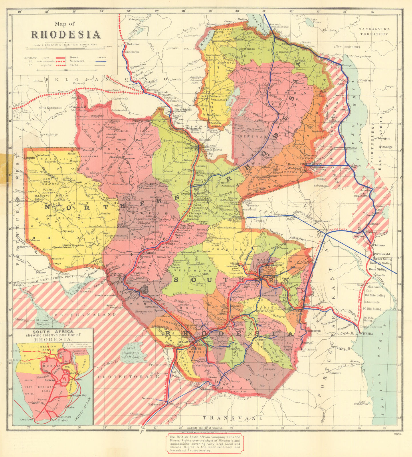 Rhodesia. British South Africa Co. Zimbabwe Zambia. Game Reserves Mines 1938 map