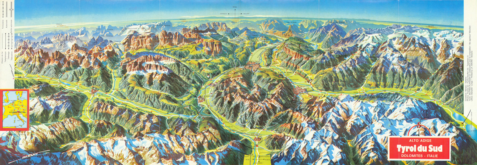 Tyrol du Sud Alto Adige Südtirol Dolomites panorama by Heinrich Berann c1960 map