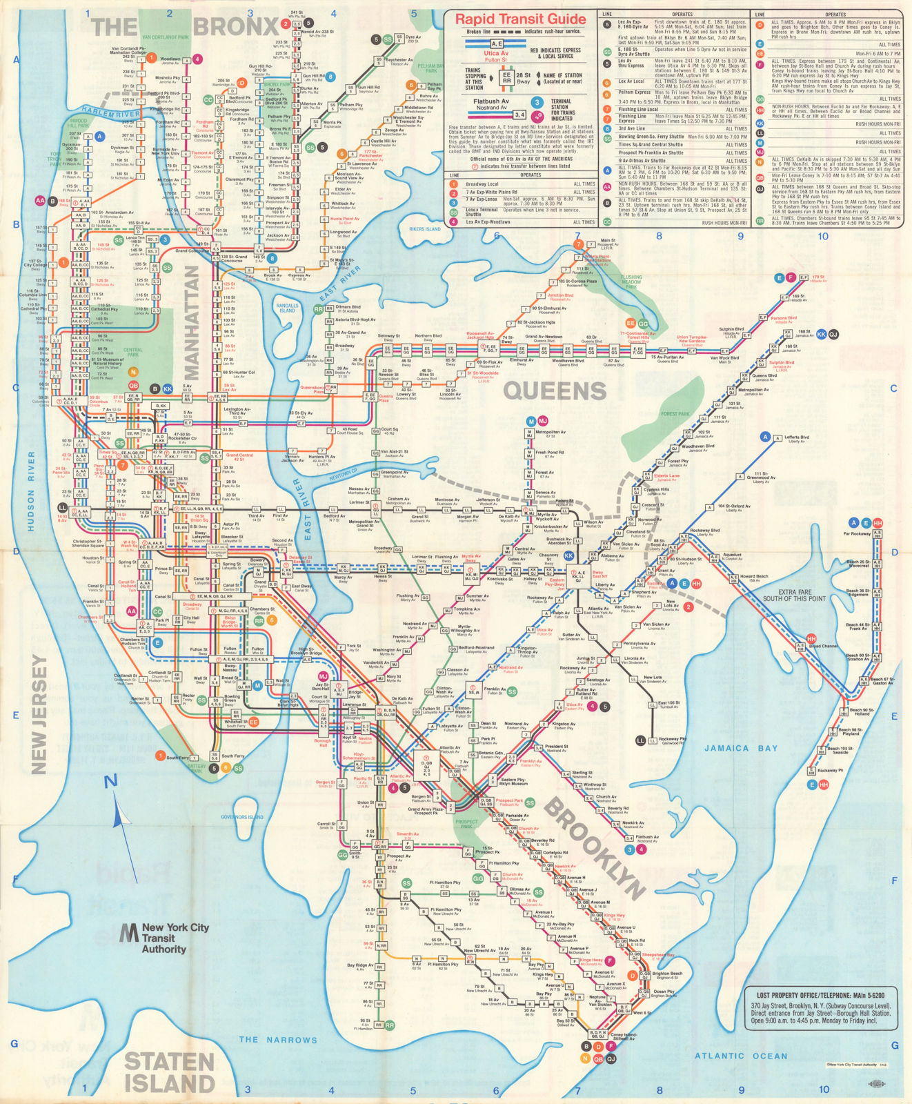 New York City Transit Authority. Rapid Transit Guide. Subway map. D'Adamo 1968