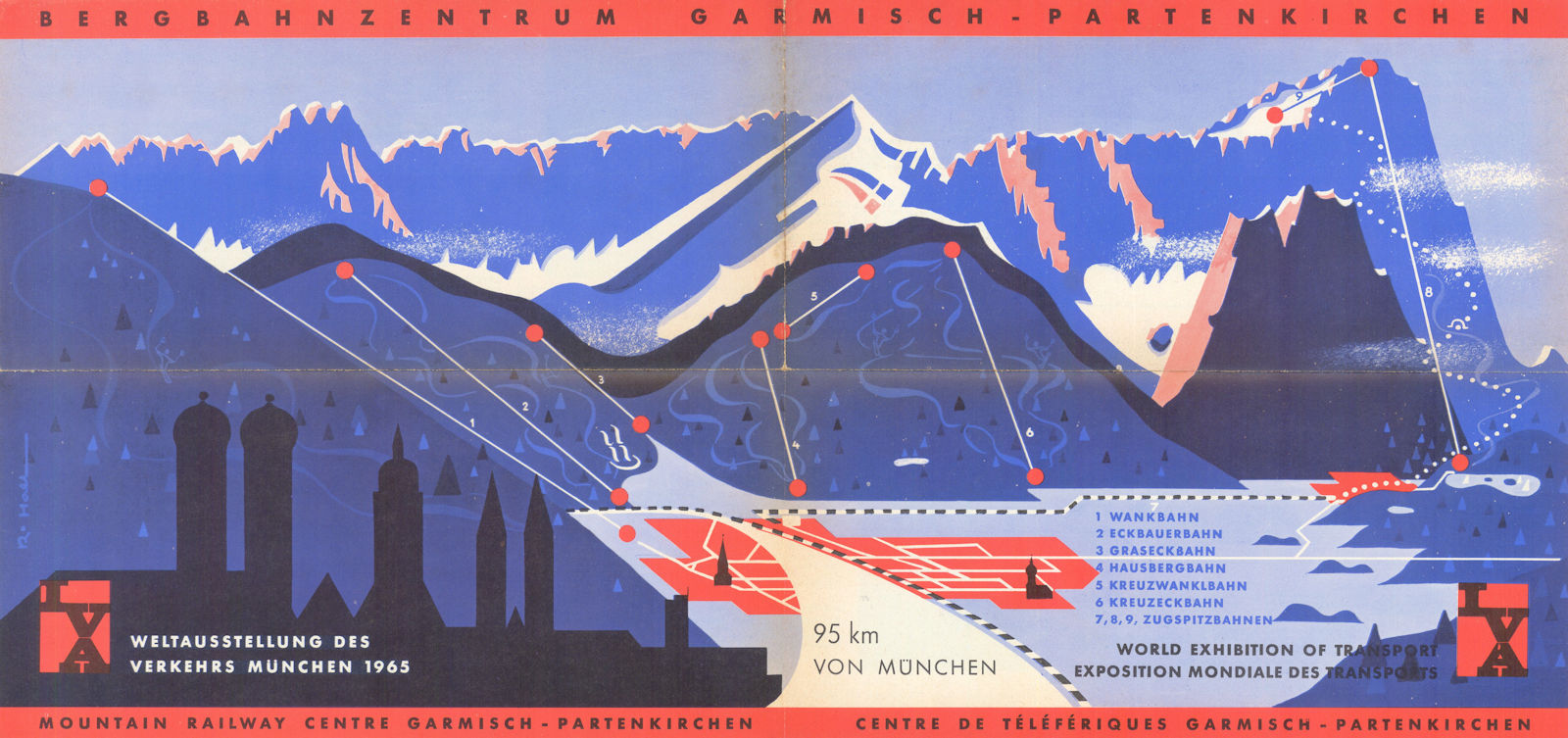 Bergbahnzentrum Garmisch-Partenkirchen Mountain Railways & resort map 1965