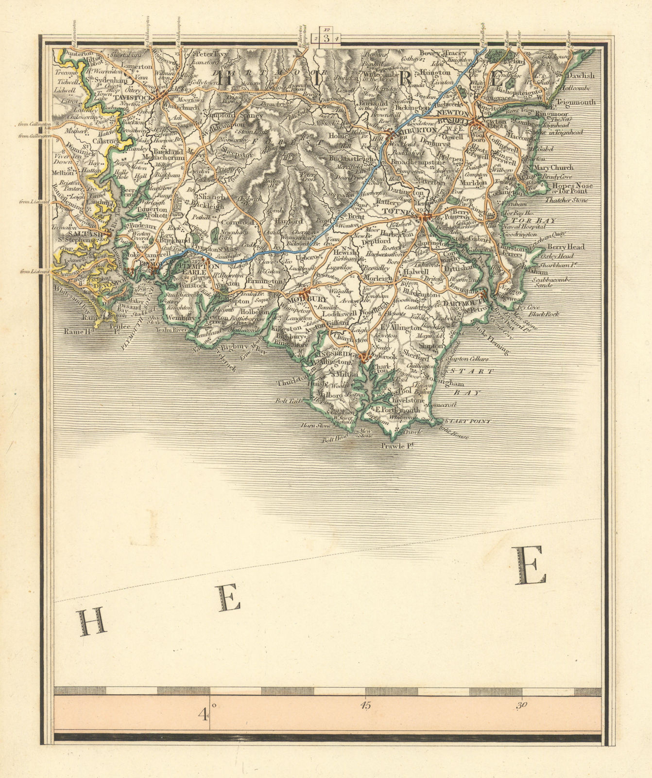 SOUTH DEVON.Tavistock Plymouth Totnes Torbay Dartmouth Kingsbridge.CARY 1824 map