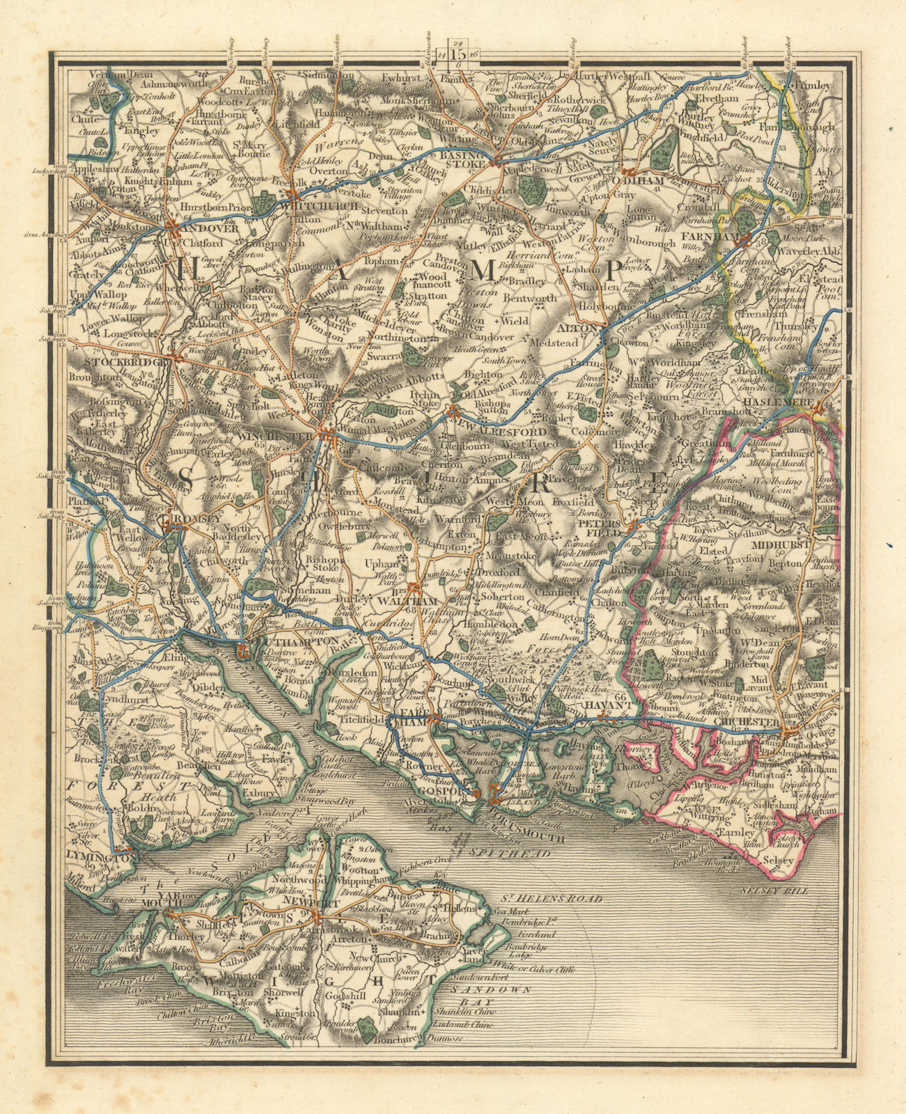 HAMPSHIRE.Winchester Southampton Portsmouth Isle of Wight Newport.CARY 1824 map