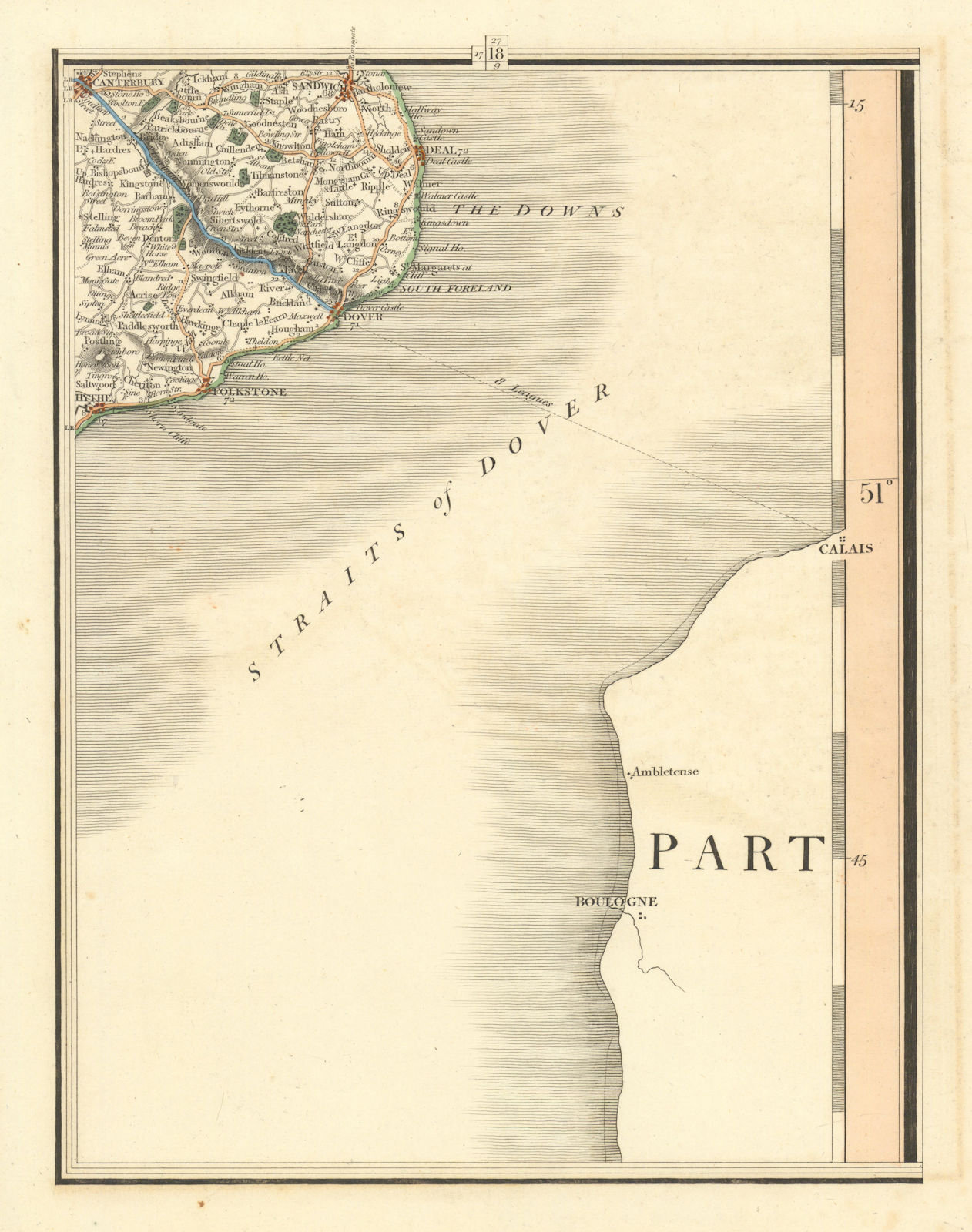 DOVER STRAIT CHANNEL PORTS. Kent Deal Folkestone Calais Boulogne. CARY 1824 map