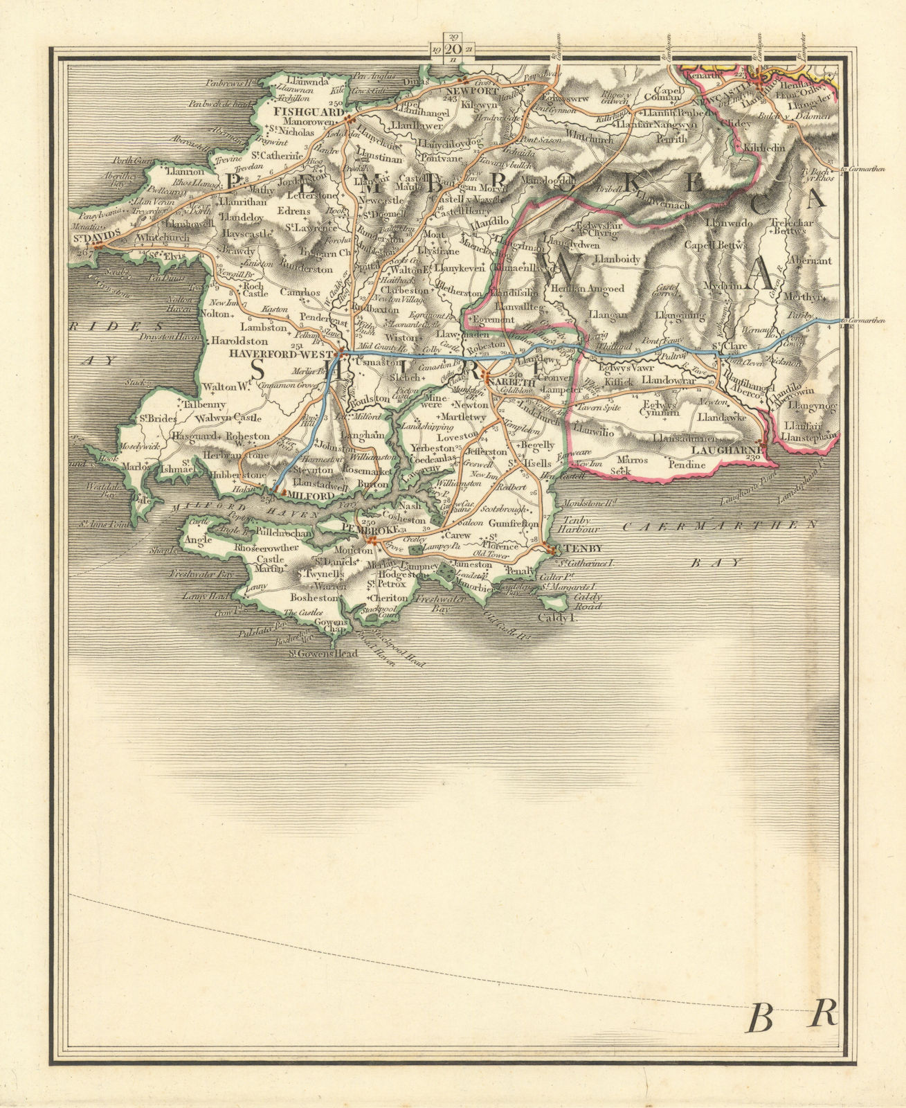 SW WALES.Cardigan Haverfordwest Tenby Pembroke Carmarthen Milford.CARY 1824 map