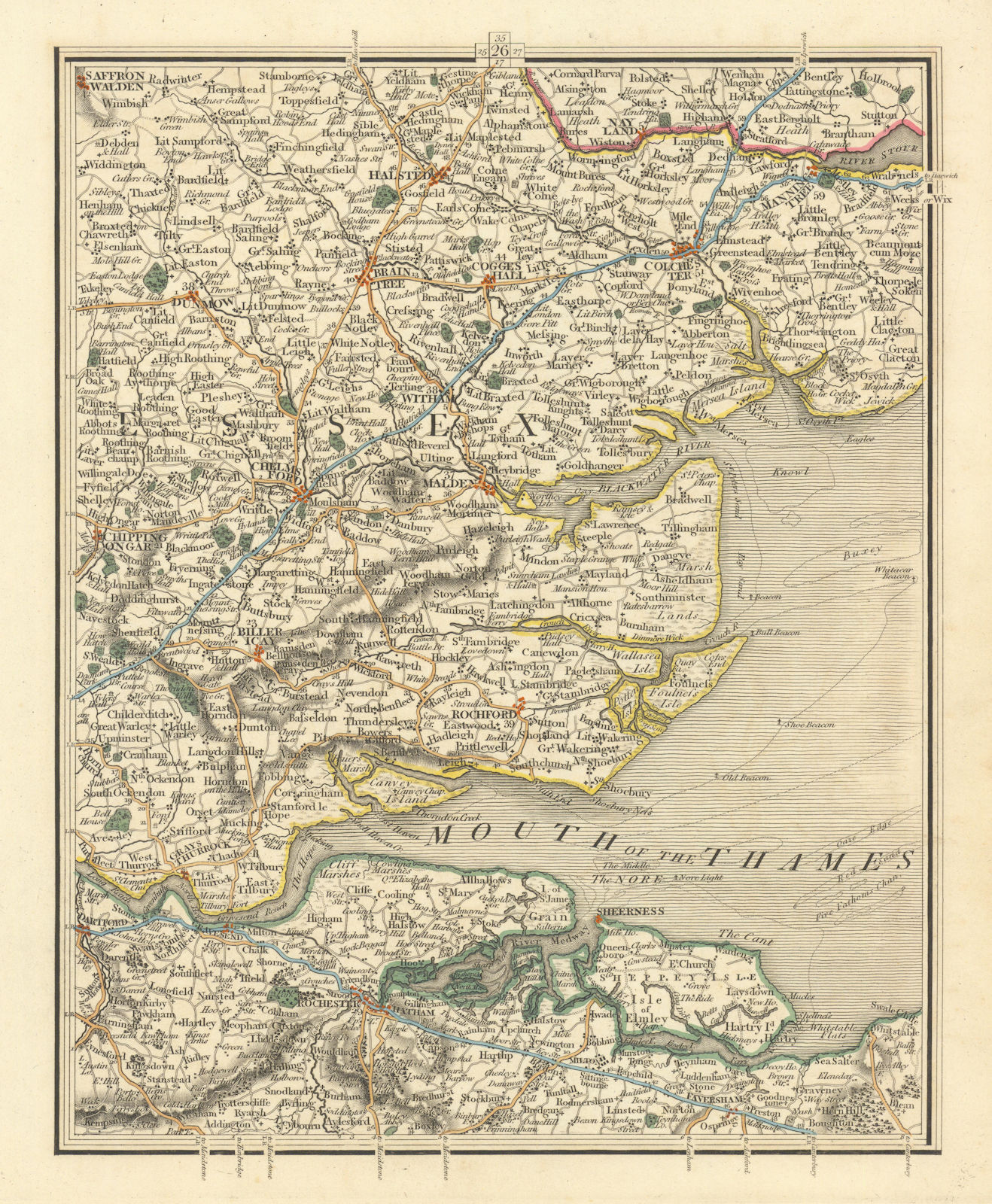 THAMES ESTUARY.Essex Kent Colchester Chelmsford Dartford Southend.CARY 1824 map