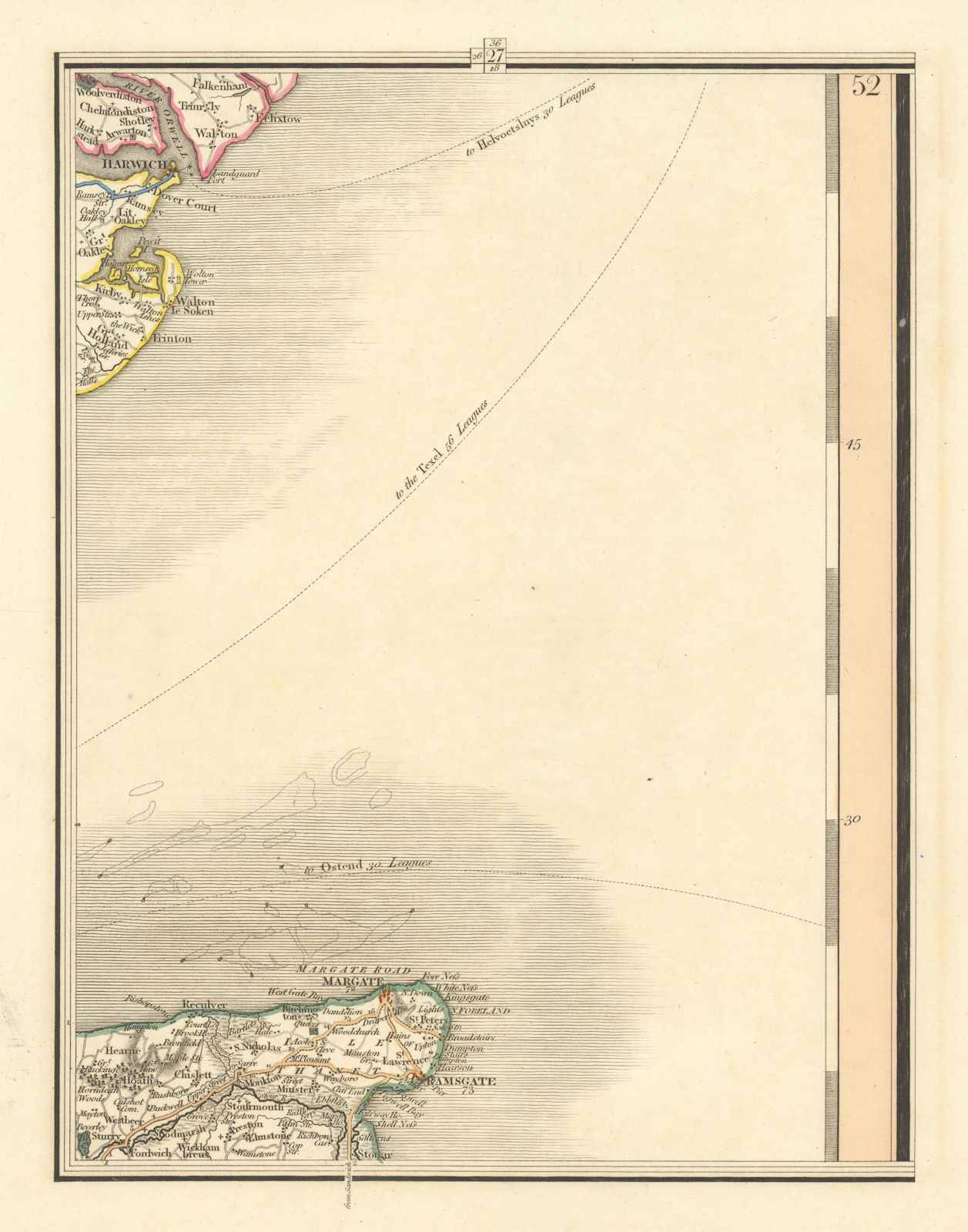 ISLE OF THANET & HAVEN PORTS. Margate Ramsgate Felistowe Harwich. CARY 1824 map