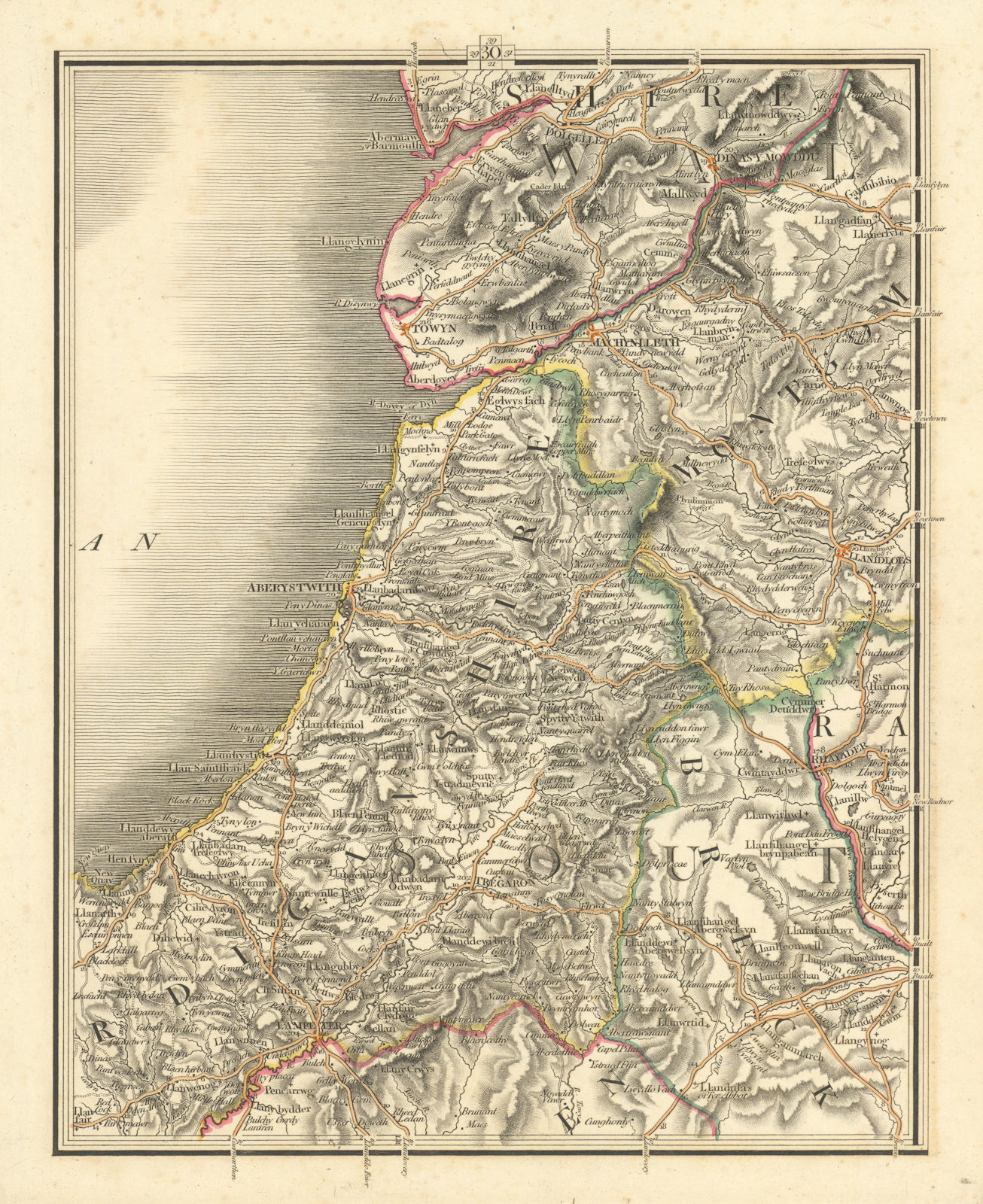 CAMBRIAN MOUNTAINS. Aberystwyth Aberdovey Rhayader Machynlleth. CARY 1824 map