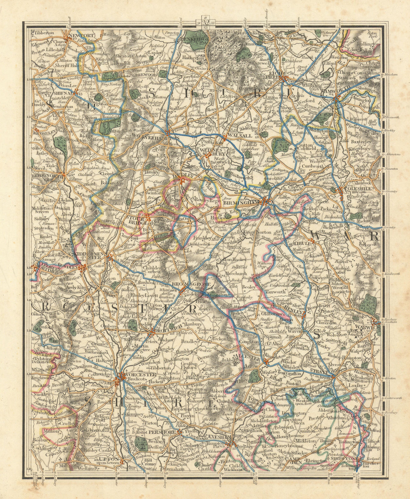 WEST MIDLANDS. Birmingham Wolverhampton Warwick Stratford On Avon. CARY 1824 map