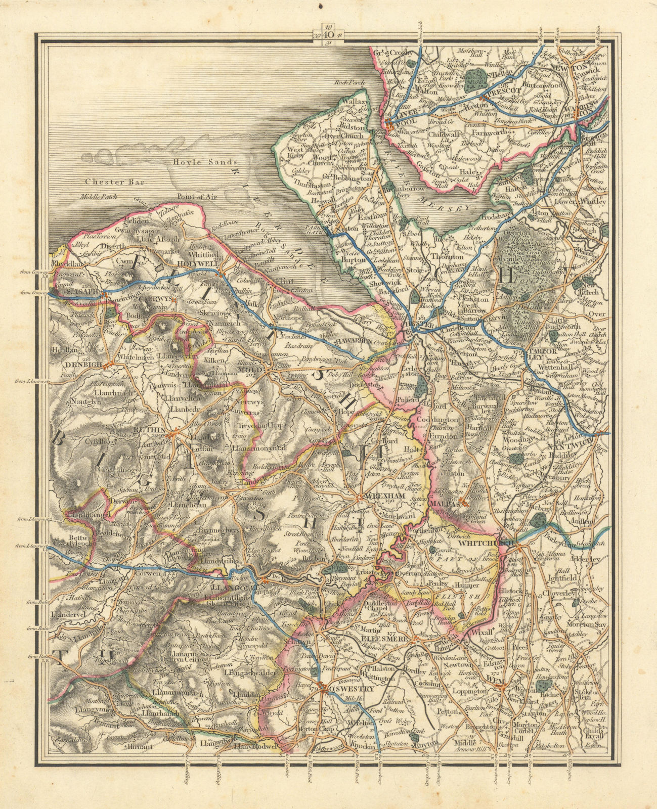 MERSEYSIDE NE WALES CHESHIRE N SHROPS.Liverpool Warrington Chester.CARY 1824 map