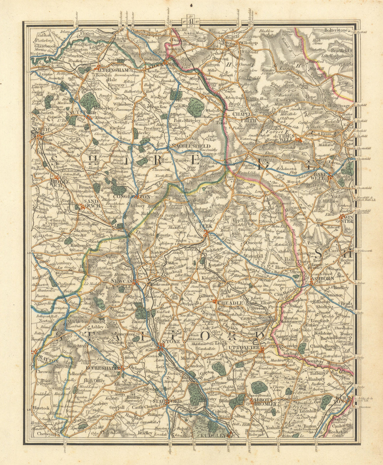 CHESHIRE STAFFS. Tatton Alderley Edge Wilmslow Mottram St Andrew. CARY 1824 map