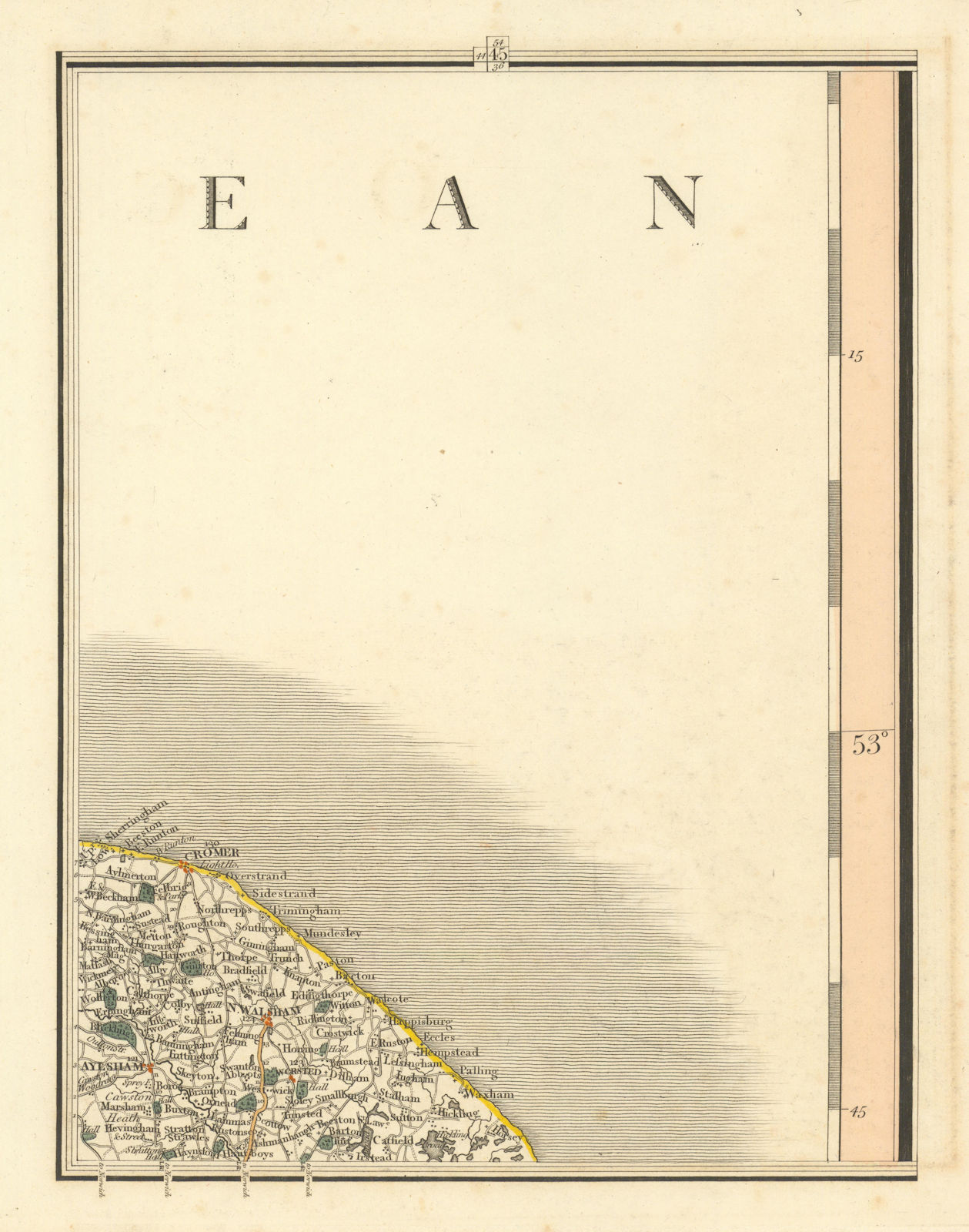 NORFOLK COAST. North Walsham Aylsham Cromer Mundesley Happisburgh. CARY 1824 map